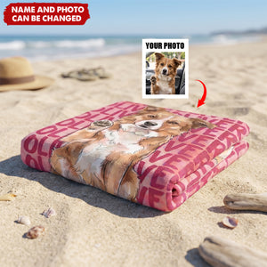Custom Pet Portrait & Name Watercolor Style - Personalized Beach Towel