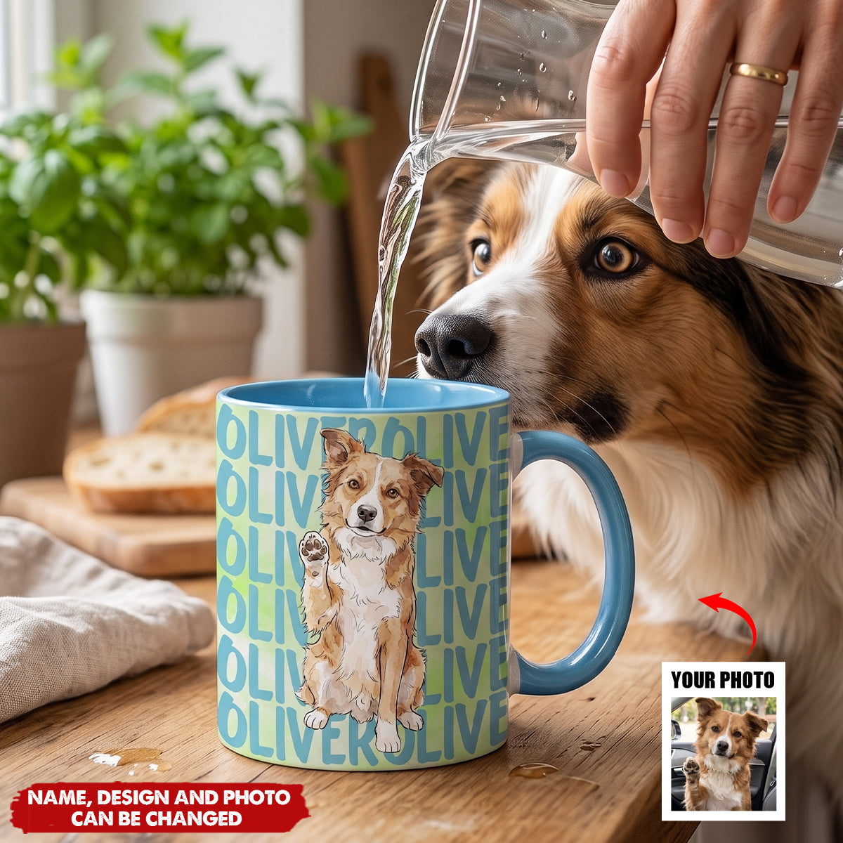 Custom Pet Portrait & Name Watercolor Style - Personalized Mug