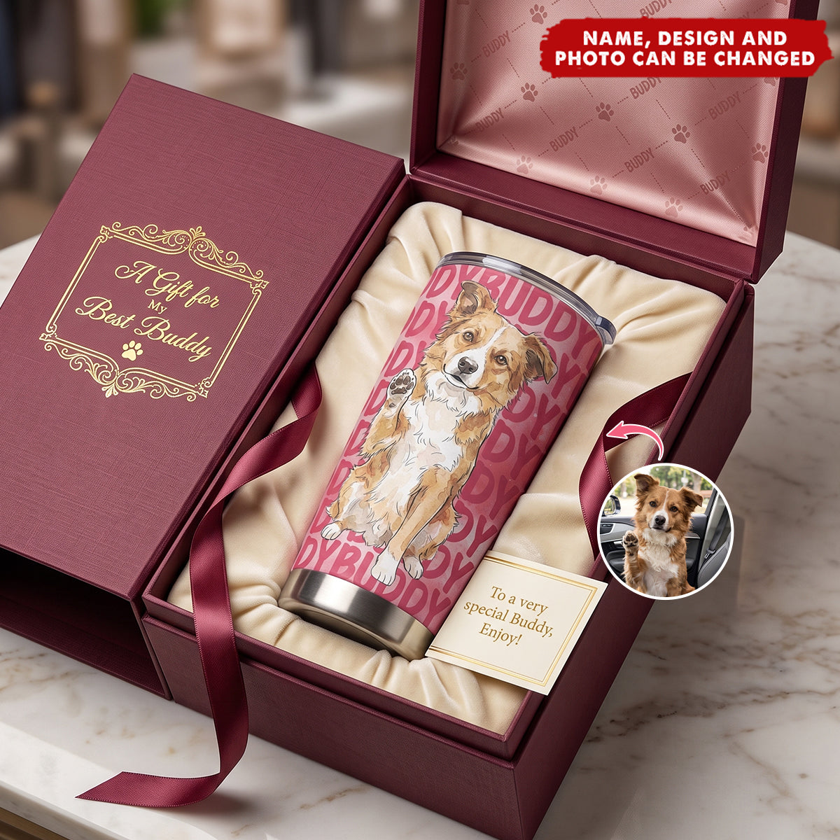 Custom Pet Portrait & Name Watercolor Style - Personalized Tumbler Cup