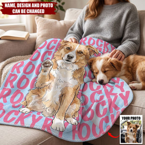Custom Pet Portrait & Name Watercolor Style - Personalized Blanket