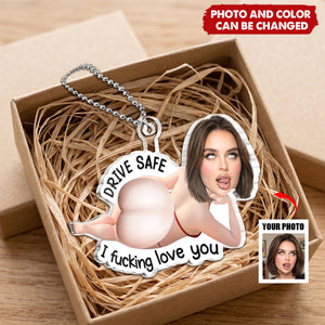 Custom Photo Squishy Acrylic Car Ornament - Personalized Anniversary Wedding Gifts For Husband And Wife, Him And Her - Eyes Off, Maybe