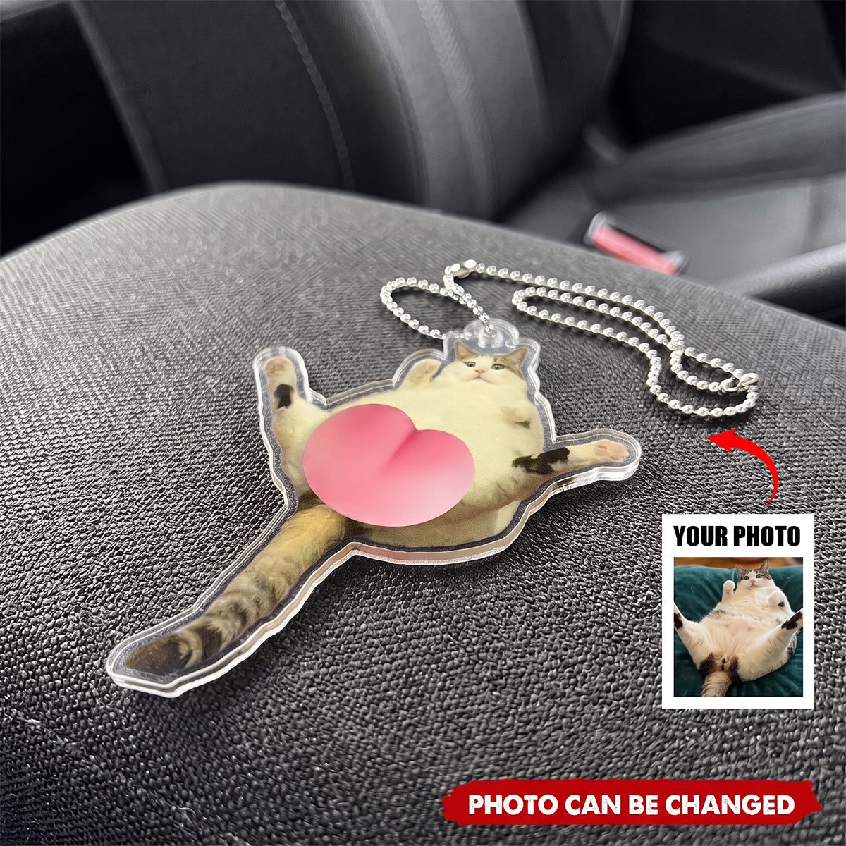 Custom Photo Pet, Cute Dog, Cat 3D Squishy Pink Butt - Personalized Rear View Mirror Accessory