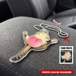 Custom Photo Pet, Cute Dog, Cat 3D Squishy Pink Butt - Personalized Rear View Mirror Accessory