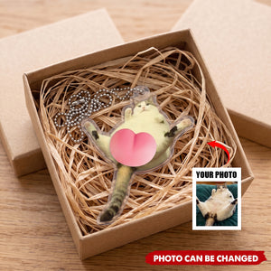 Custom Photo Pet, Cute Dog, Cat 3D Squishy Pink Butt - Personalized Rear View Mirror Accessory