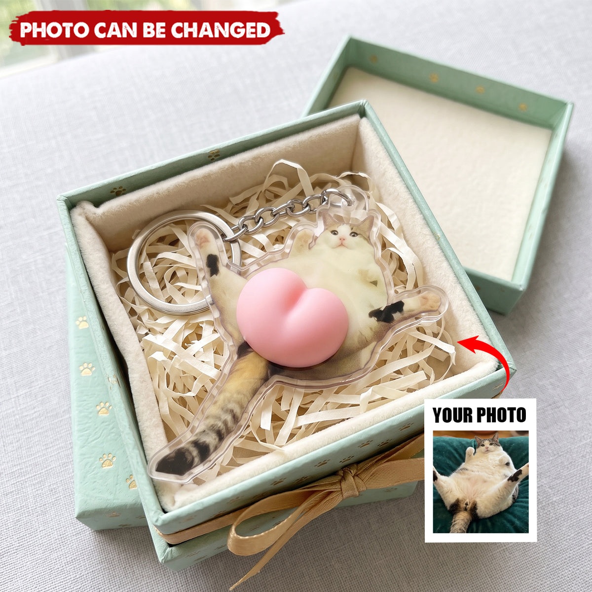 Custom Photo Pet, Cute Dog, Cat 3D Squishy Pink Butt - Personalized Keychain