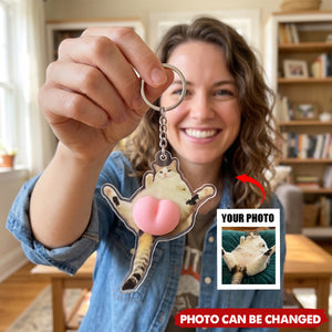 Custom Photo Pet, Cute Dog, Cat 3D Squishy Pink Butt - Personalized Keychain