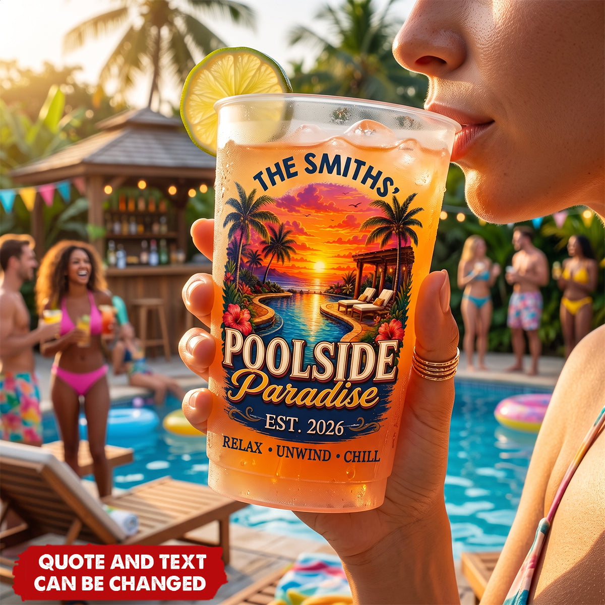 Custom Poolside Party Cups - Personalized Summer Vacation And Travel Gifts For Mom, Dad, Brother, Sister - Pool Days Forever