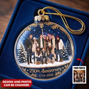 America turns 250, and your family's brightest moments deserve a place on the tree — right where they shine all season long. This custom acrylic ornament holds a photo that says: together is the best way to celebrate history, home, and heart.