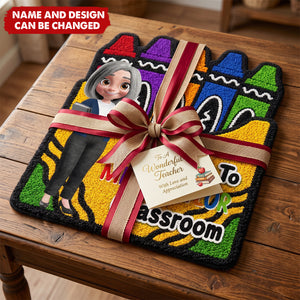 Faux Yarn Pattern Crayon Box Welcome To Classroom - Personalized Custom Shaped Doormat