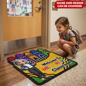 Faux Yarn Pattern Crayon Box Welcome To Classroom - Personalized Custom Shaped Doormat