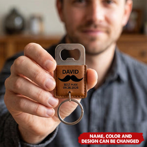 Groomsman Best Man - Personalized Leather Bottle Opener Keychain