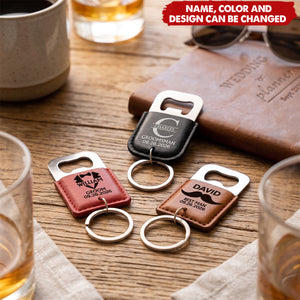 Groomsman Best Man - Personalized Leather Bottle Opener Keychain