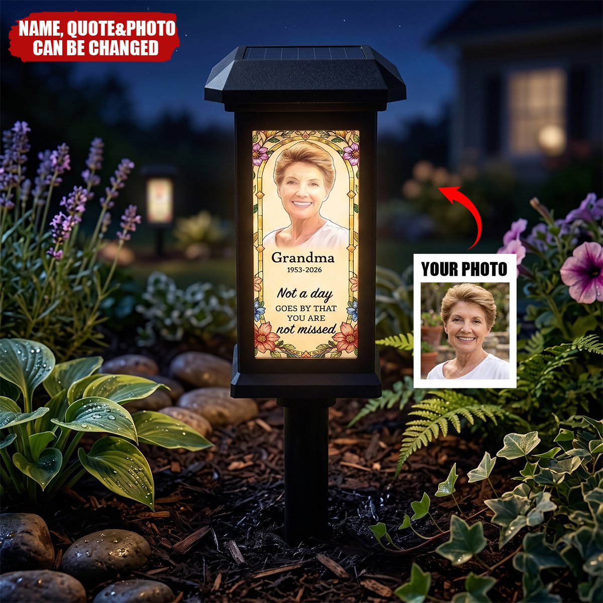 Custom Photo Stained Glass Memorial Your Light Will Always Shine In My Heart - Personalized Solar Garden Light