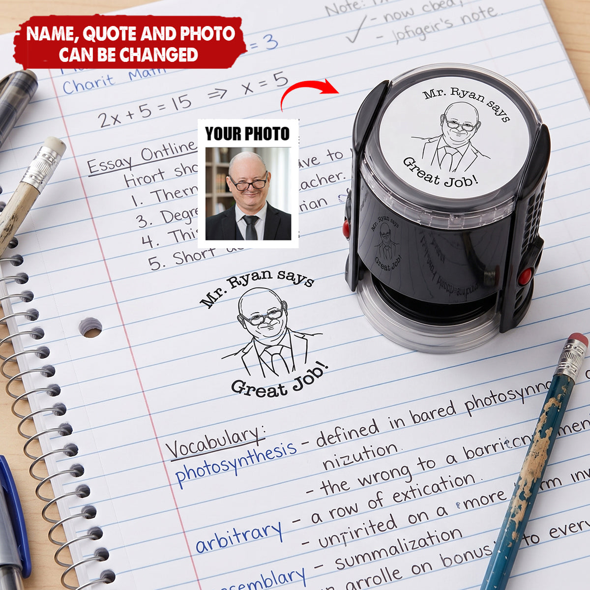 Custom Photo Outline Sketch Teacher Says Good Job - Personalized Stamp