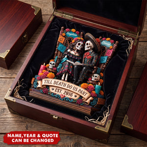 Custom Day Of The Dead 2-Layered Wooden Plaque - Personalized Halloween Decor, Anniversary Wedding Gifts For Husband And Wife, Him And Her - Eternal Skeletal Love