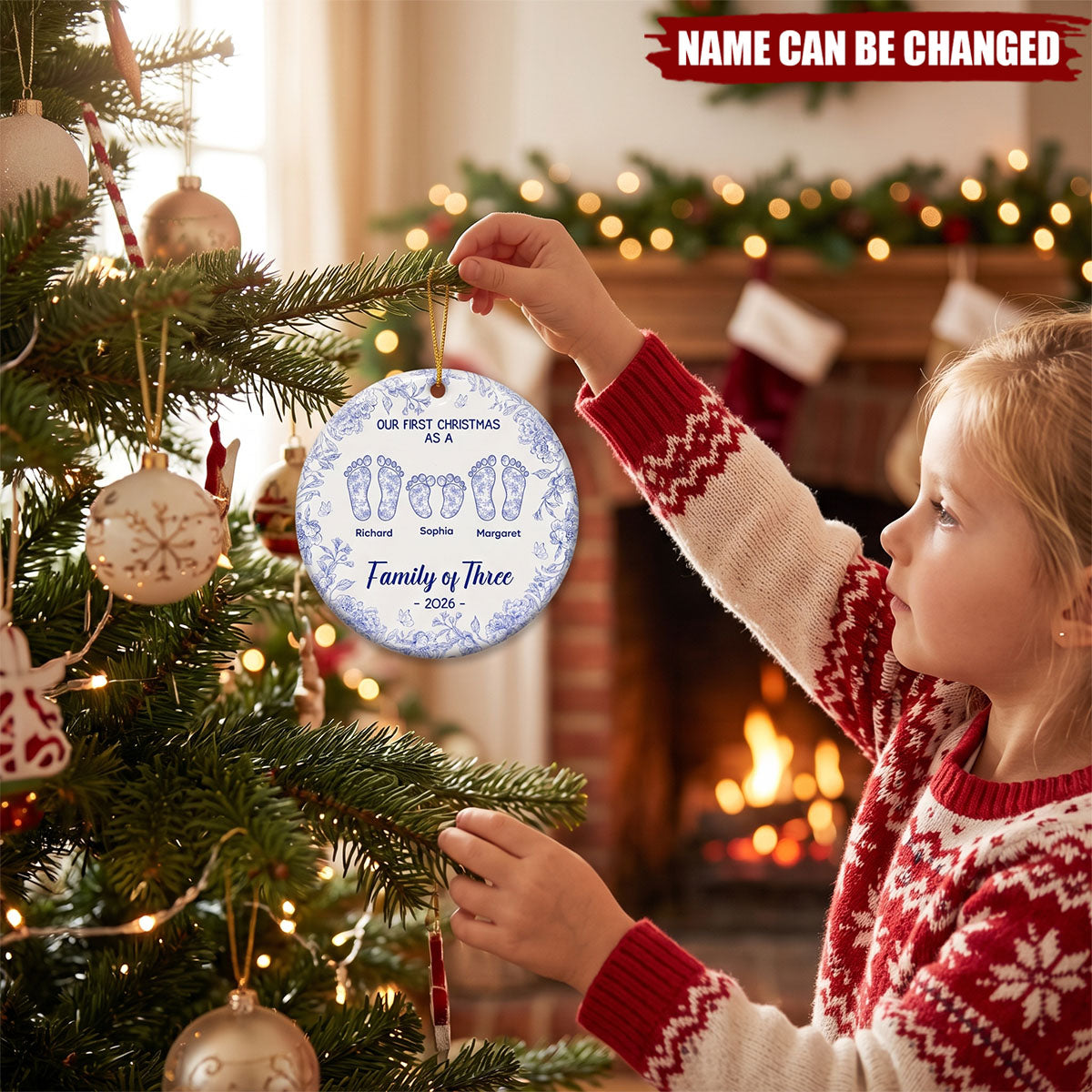 Our First Christmas As A Family Of Three, Four - Personalized Ceramic Ornament