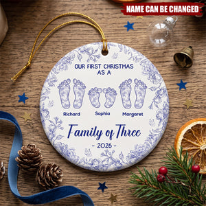 Our First Christmas As A Family Of Three, Four - Personalized Ceramic Ornament