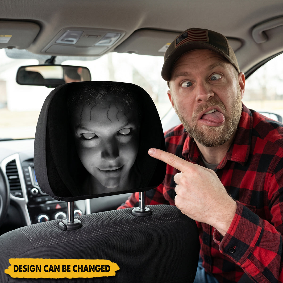 Ghost Face Car Headrest Covers, Scary Face Printing Auto Seat Universal Elastic