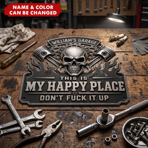 This Is My Happy Place Garage - Personalized Custom Shaped Metal Sign