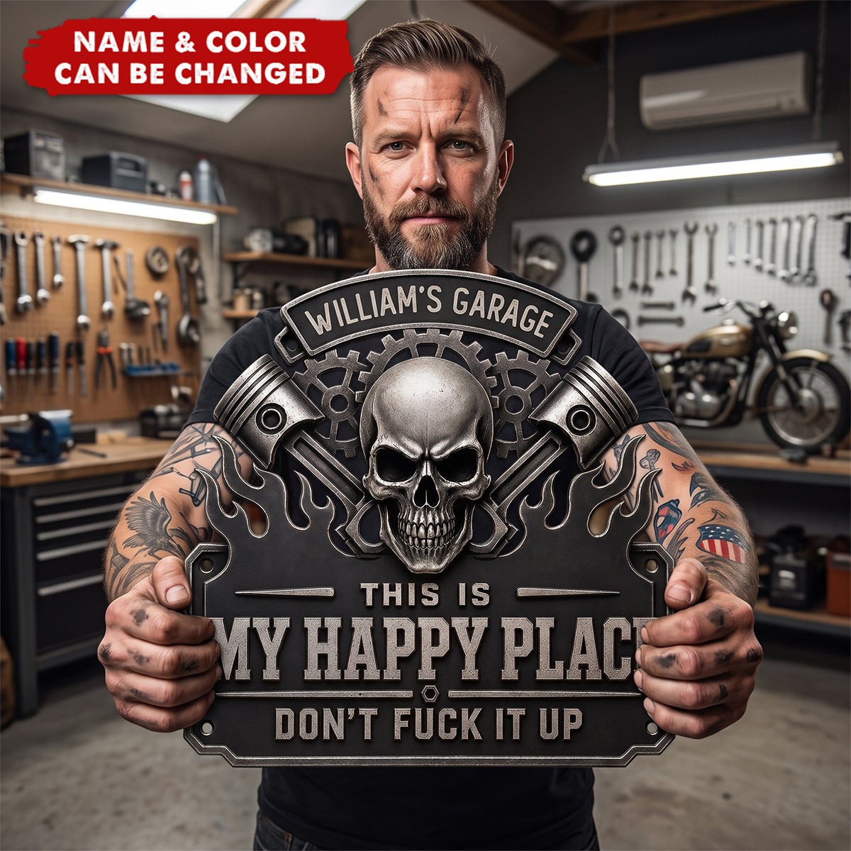 This Is My Happy Place Garage - Personalized Custom Shaped Metal Sign