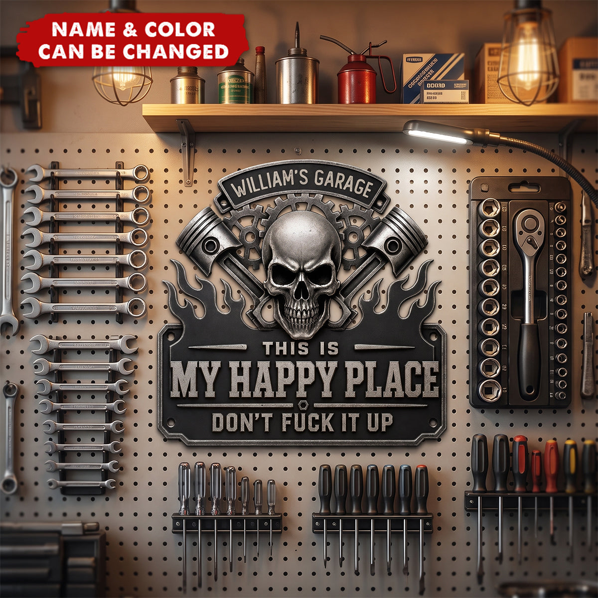 This Is My Happy Place Garage - Personalized Custom Shaped Metal Sign
