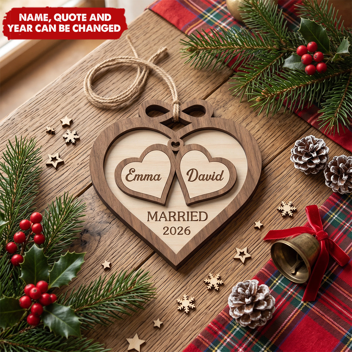 Custom First Christmas Double Layer Wooden Ornament - Personalized Anniversary Christmas Wedding Gifts For Husband And Wife, Him And Her