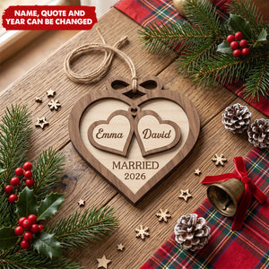 Custom First Christmas Double Layer Wooden Ornament - Personalized Anniversary Christmas Wedding Gifts For Husband And Wife, Him And Her