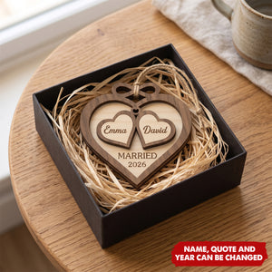 Custom First Christmas Double Layer Wooden Ornament - Personalized Anniversary Christmas Wedding Gifts For Husband And Wife, Him And Her