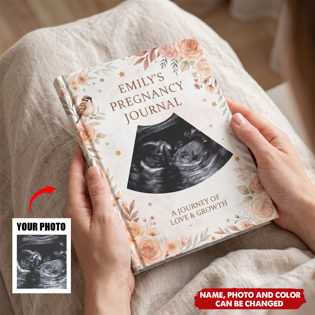 Custom Photo Hardcover Journal - Personalized Baby Shower, Gender Reveal Gifts For New Moms, New Dads, New Parents - A Journey Of Love Growth
