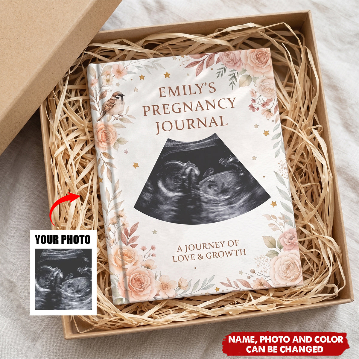 Custom Photo Hardcover Journal - Personalized Baby Shower, Gender Reveal Gifts For New Moms, New Dads, New Parents - A Journey Of Love Growth