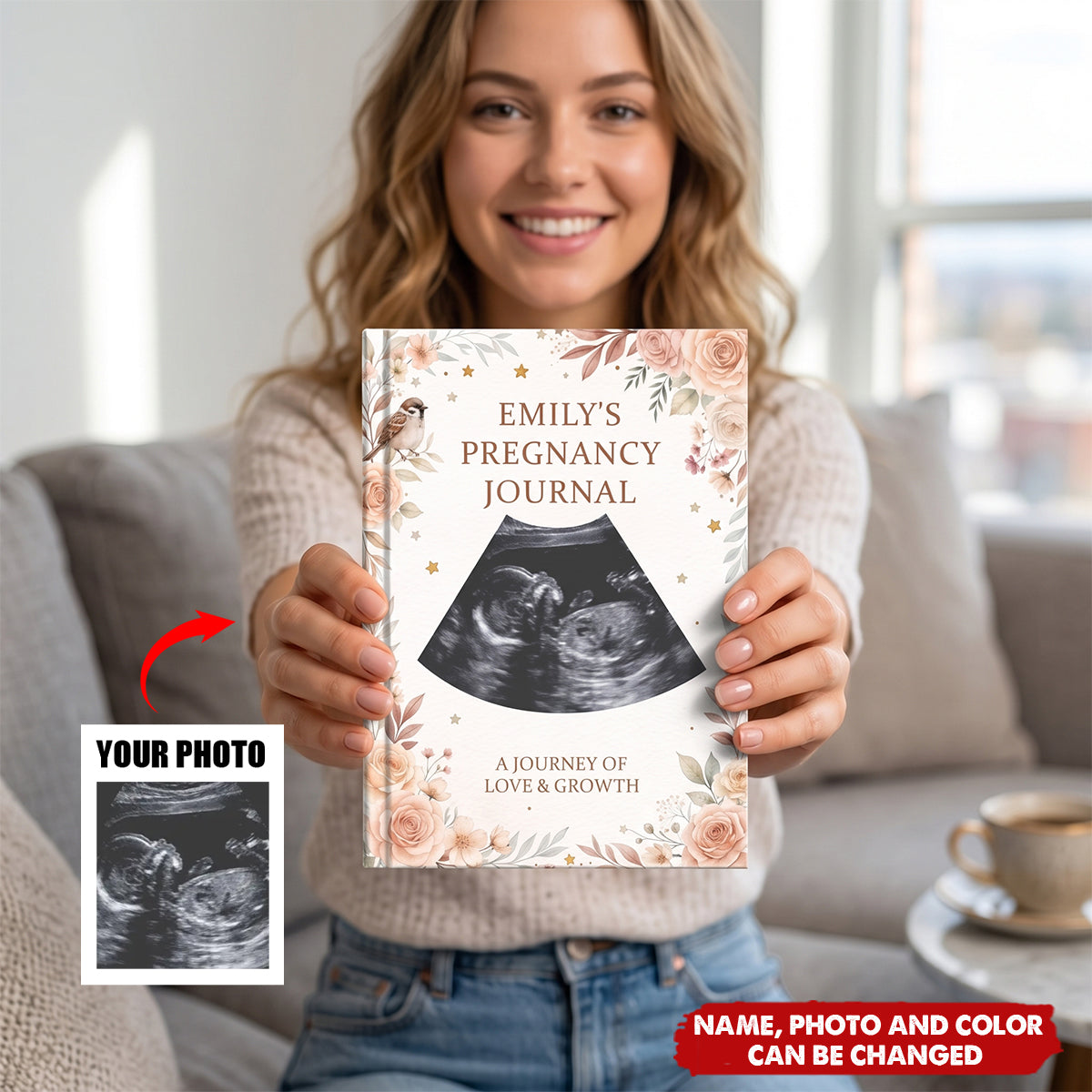 Custom Photo Hardcover Journal - Personalized Baby Shower, Gender Reveal Gifts For New Moms, New Dads, New Parents - A Journey Of Love Growth