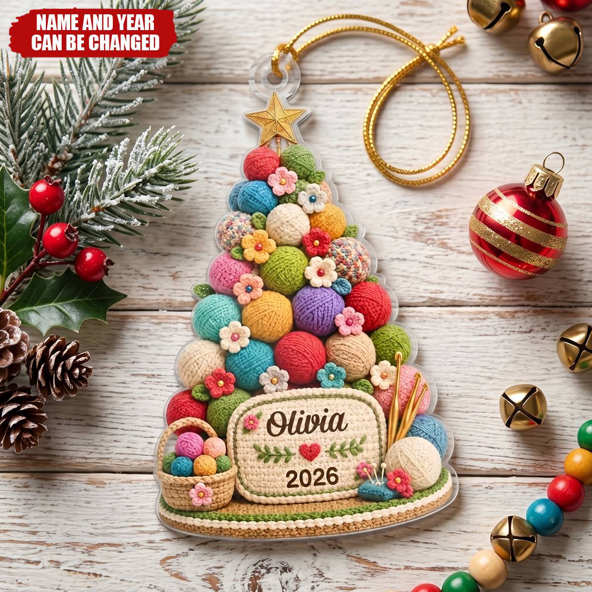 Custom Crochet Acrylic Ornament - Personalized Christmas Birthday Gifts For Women, Men