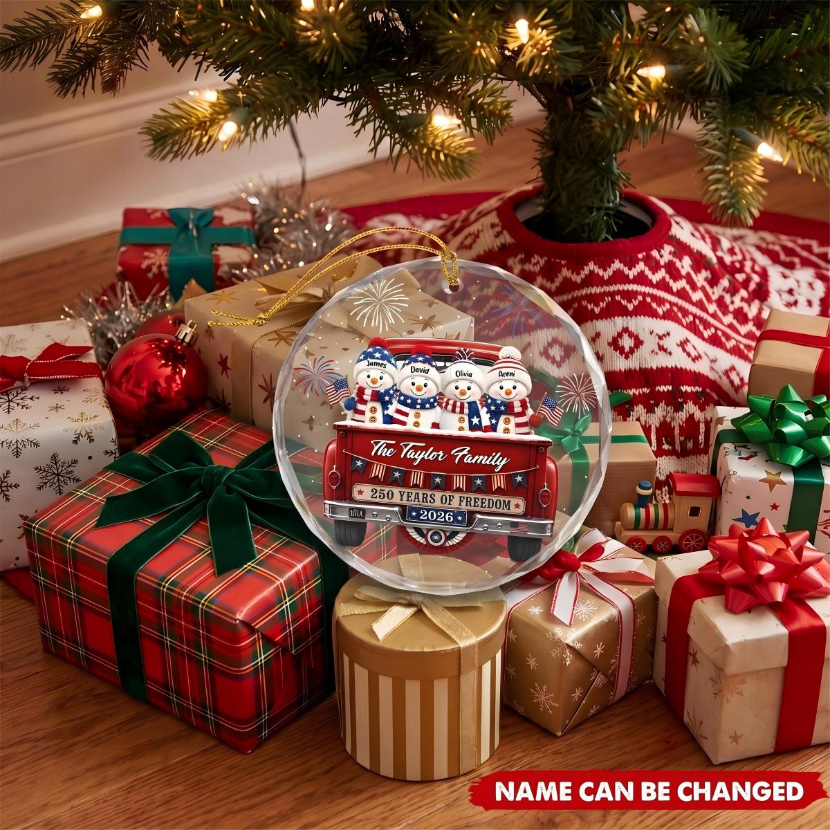 Snowman 250 Years Of Freedom - Personalized Circle Glass Ornament