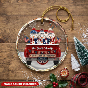 Snowman 250 Years Of Freedom - Personalized Circle Glass Ornament