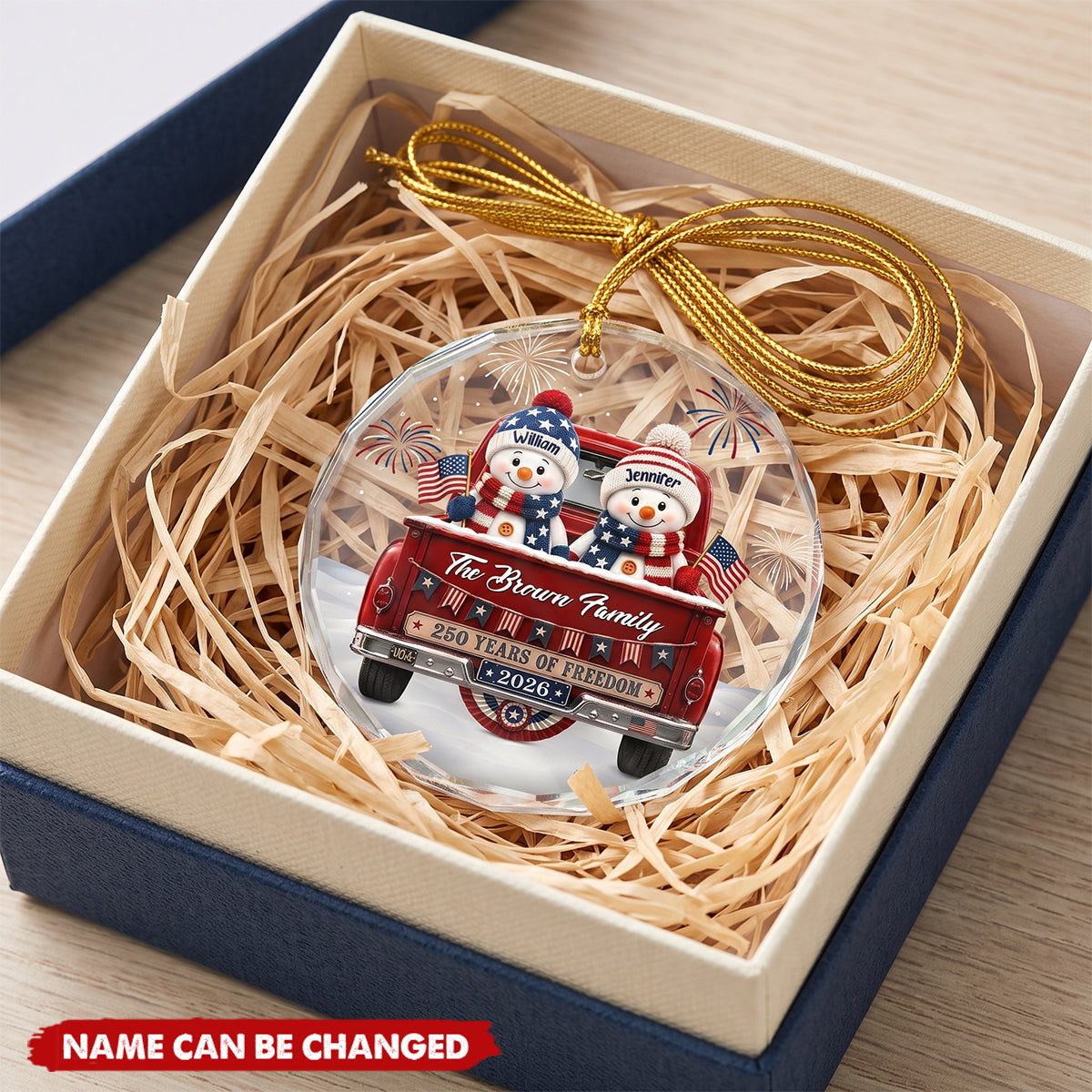 Snowman 250 Years Of Freedom - Personalized Circle Glass Ornament
