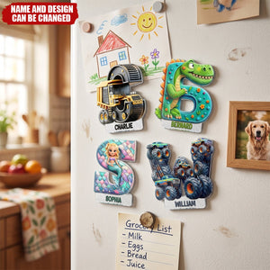 Truck Car Dinosaur Mermaid Alphabet - Personalized Acrylic Magnet