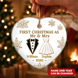 Custom First Christmas Ceramic Ornament - Personalized Anniversary Christmas Wedding Gifts For Husband And Wife, Him And Her - Married And Merry Together Always