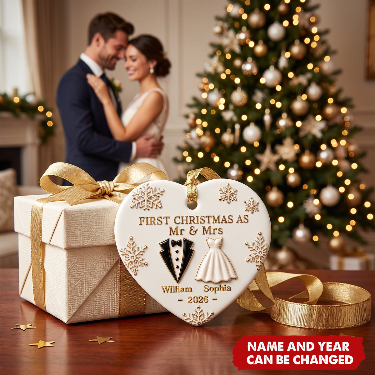 Custom First Christmas Ceramic Ornament - Personalized Anniversary Christmas Wedding Gifts For Husband And Wife, Him And Her - Married And Merry Together Always