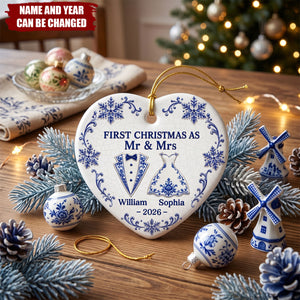 Custom First Christmas Ceramic Ornament - Personalized Anniversary Christmas Wedding Gifts For Husband And Wife, Him And Her - Our Love Story Starts Here