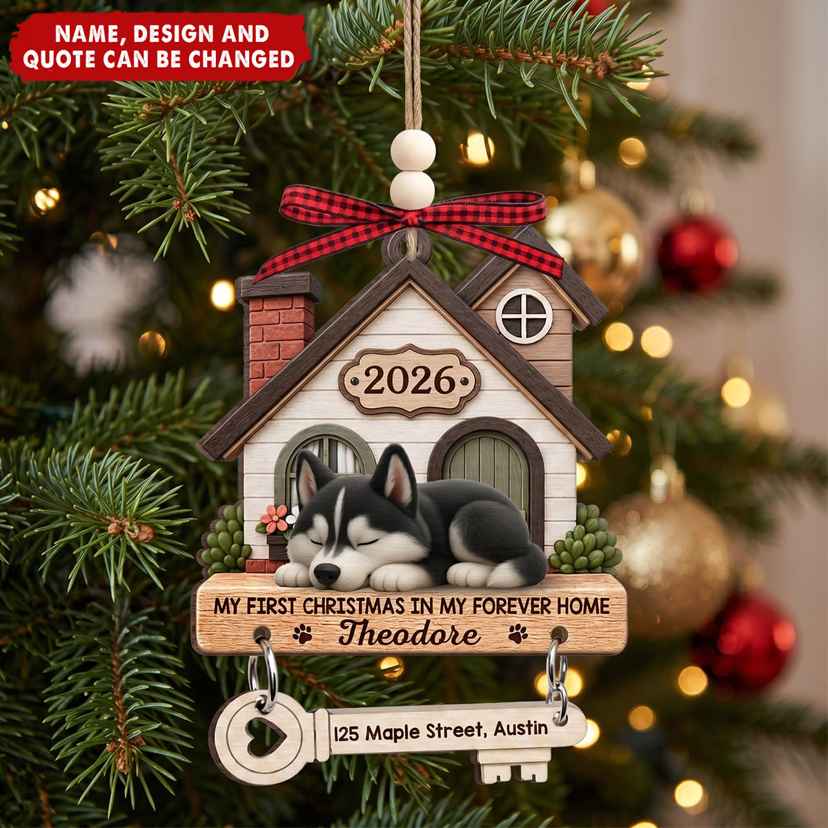 Custom First Christmas Wooden Ornament With Tag - Personalized Christmas Birthday Gifts For Dog Cat Lovers, Dog Dad And Mom, Cat Owners - Curled Up In Love