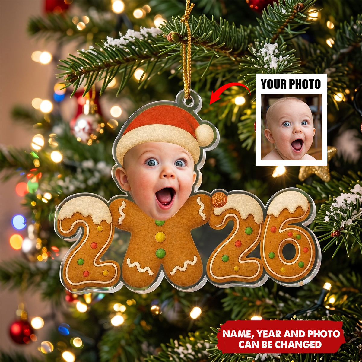 Baby First Christmas Gingerbread Cookie Custom Photo - Personalized Ornament