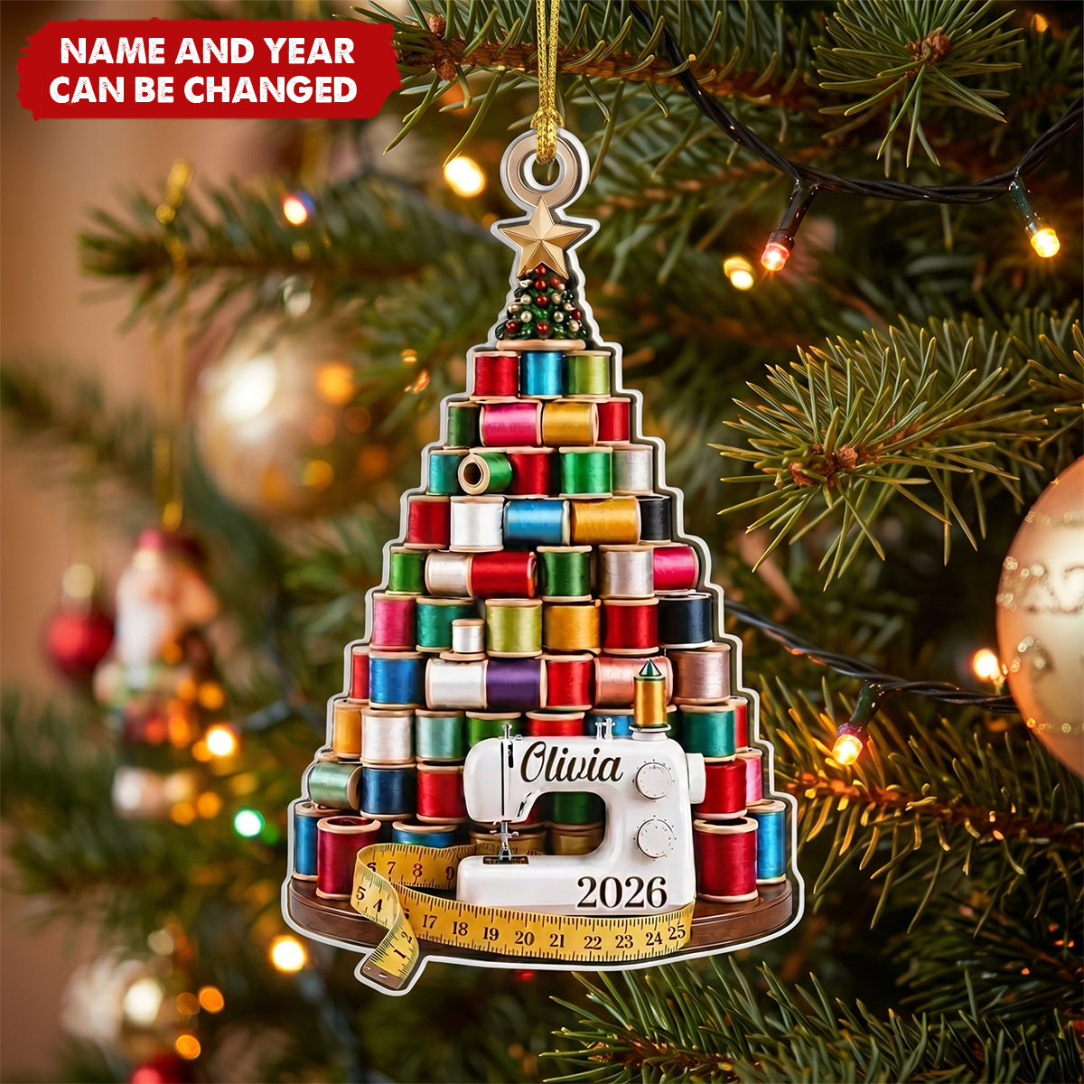 Custom Acrylic Ornament - Personalized Christmas Birthday Tailor Gifts For Sewer, Seamstress - Threaded With Love And Cheer