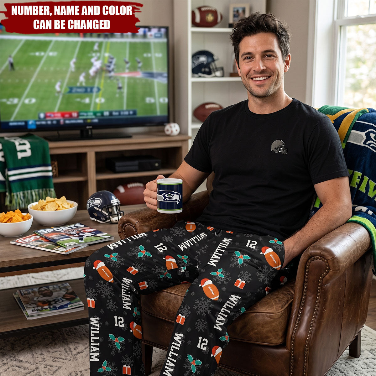 Christmas Gift Custom Name & Number For American Football Lovers - Personalized Lounge Pants