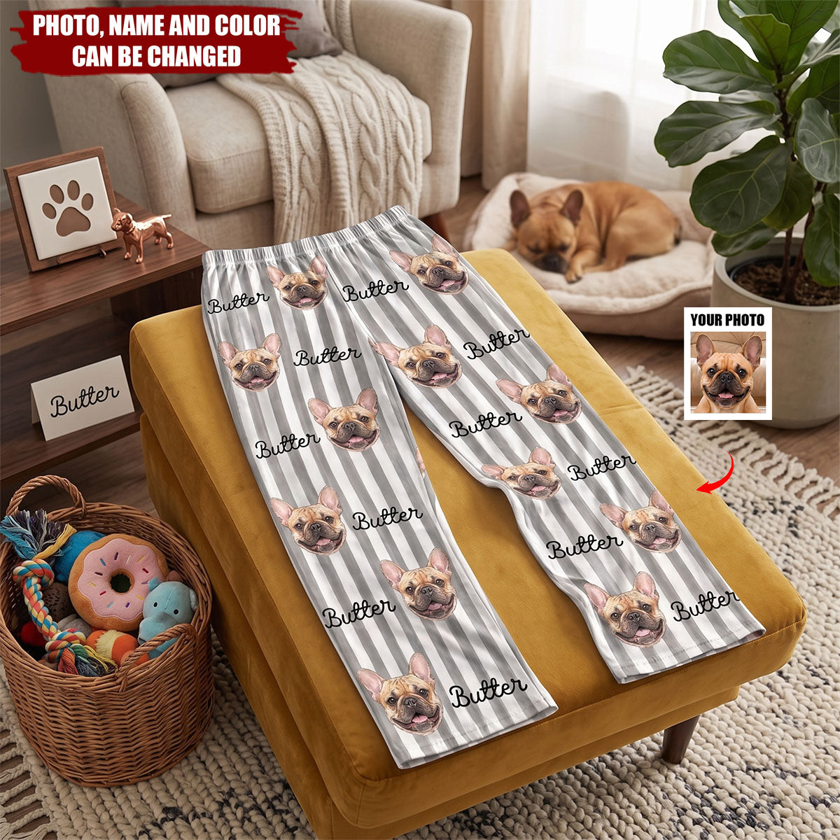 Custom Photo Vivid Watercolor Art Happy Dog Cat Pet Stripe - Personalized Pajama Pants