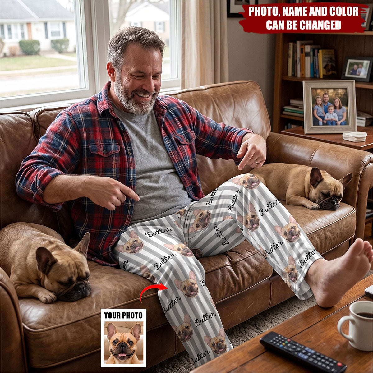 Custom Photo Vivid Watercolor Art Happy Dog Cat Pet Stripe - Personalized Pajama Pants