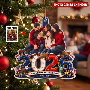 Custom Photo Acrylic Ornament - Personalized America 250th Anniversary Christmas Gifts For Mom, Dad, Brother, Sister