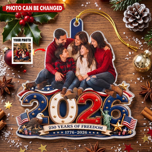 Custom Photo Acrylic Ornament - Personalized America 250th Anniversary Christmas Gifts For Mom, Dad, Brother, Sister