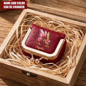 Flower Butterfly Monogram And Name Gift For Her - Personalized Kiss Lock Jewelry Case