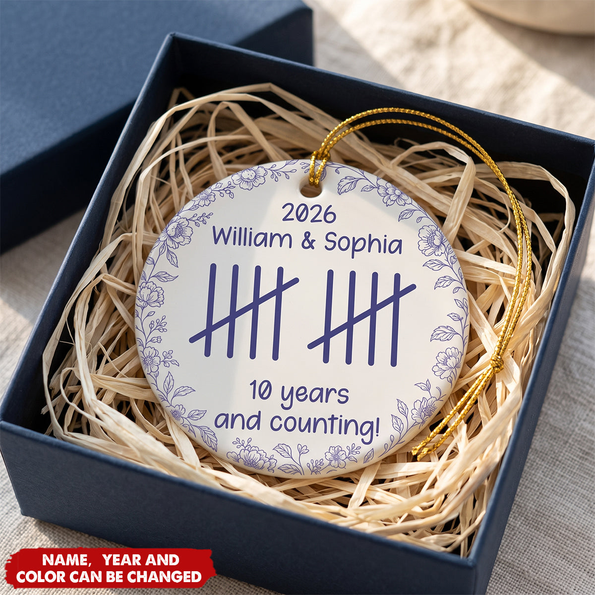 Couple Anniversary Gift Tally Mark - Personalized Circle Ceramic Ornament
