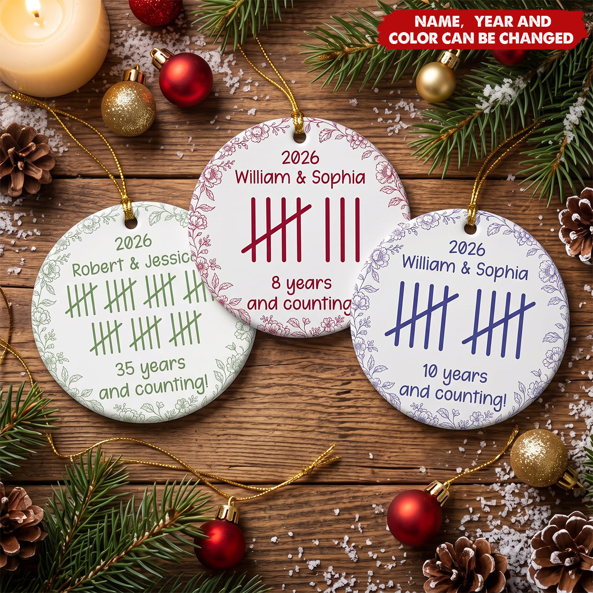 Couple Anniversary Gift Tally Mark - Personalized Circle Ceramic Ornament